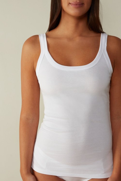 001 - White Intimissimi Tank Top in Supima® Cotton | MIOZG2018