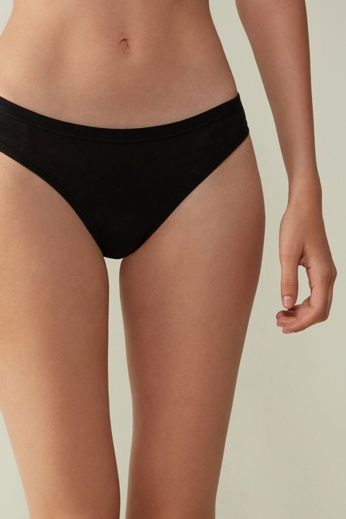 019 - Black Intimissimi Brazilian Panties in Ultralight Supima® Cotton | UDNMT7963