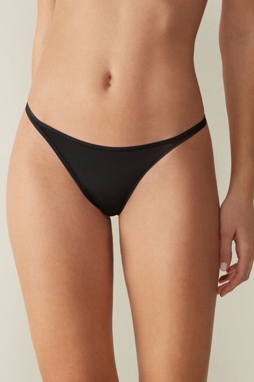 019 - Black Intimissimi Thong with Ultralight Microfiber Straps | LNXIB9605