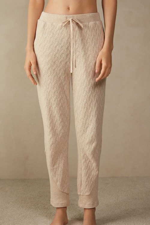 Beige Intimissimi Winter Braid Full Length Cuffed Pants | EXKYC6927