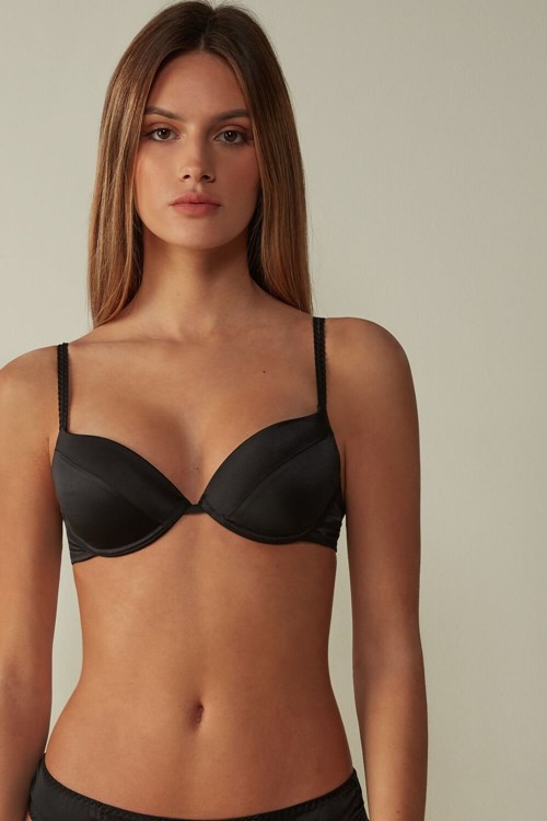 Black - 019 - Black Intimissimi Bellissima Silk Push-Up Bra | SLYBV2350