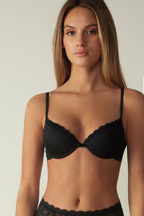 Black - 019 - Black Intimissimi Bellissima Push-up Bra in Lace | ZKGDS6451