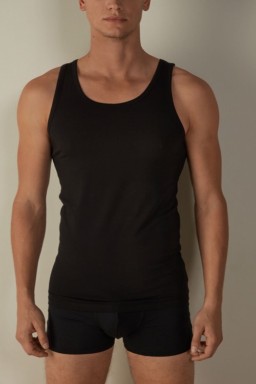 Black - 019 - Black Intimissimi Crew Neck Tank Top | DRXOA4168