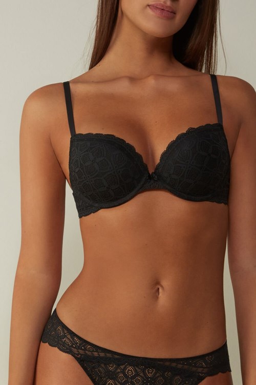 Black - 019 - Black Intimissimi Elettra Super Push-up Bra in Lace | QFAMZ9813