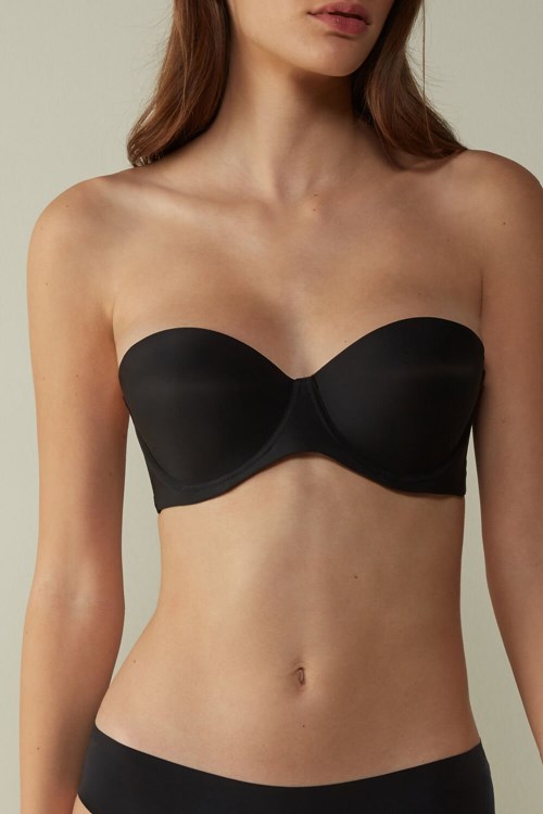 Black - 019 - Black Intimissimi Giada Microfiber Bandeau Bra | PMNSC3512