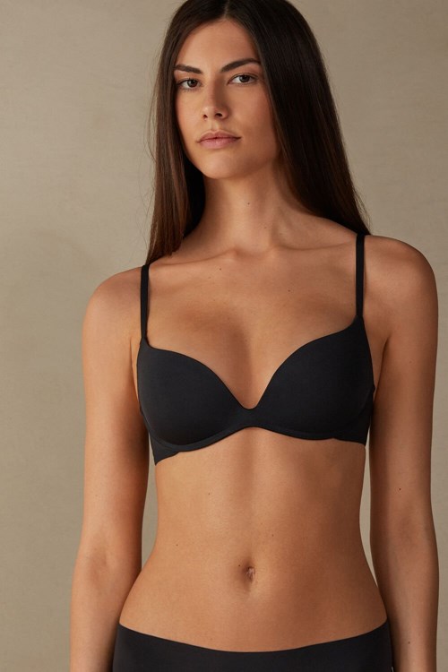 Black - 019 - Black Intimissimi Gioia B Cup Microfiber Super Push-Up Bra | USHIV5429