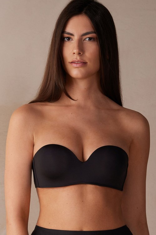 Black - 019 - Black Intimissimi Gioia Bandeau Bra in Ultralight Microfiber | IVPTB6072