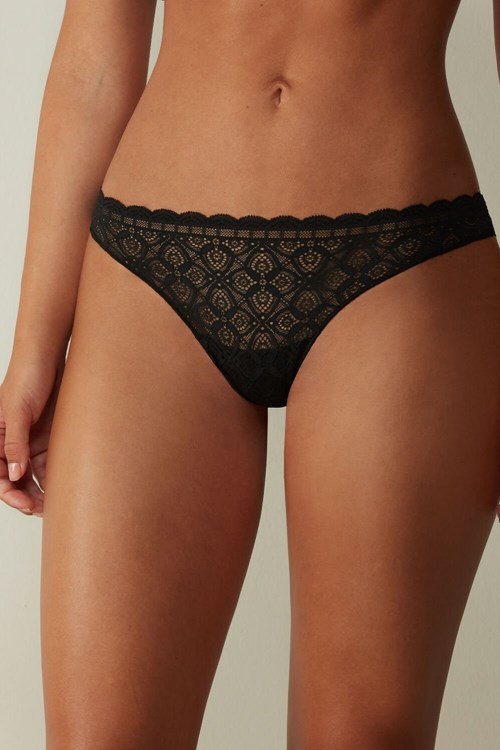 Black - 019 - Black Intimissimi Lace and Microfiber Brazilian | QSCLV6317