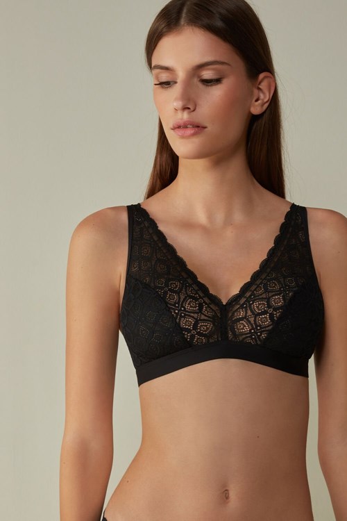 Black - 019 - Black Intimissimi Lara Triangle Bra in Lace | USDFG2978