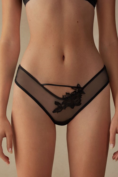 Black - 019 - Black Intimissimi Layers of Lust ‘80s Style Brazilian Panties | MKNAQ6293