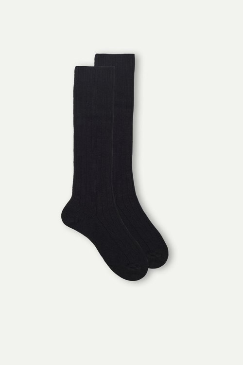 Black - 019 - Black Intimissimi Long Ribbed Socks in Cashmere and Wool | XKYWD6832