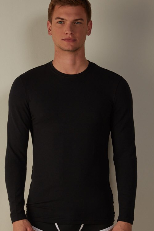 Black - 019 - Black Intimissimi Long-Sleeve Modal-Cashmere Top | GKCIQ5076