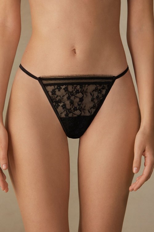 Black - 019 - Black Intimissimi Luxury Treats String Thong | EOCPU6810