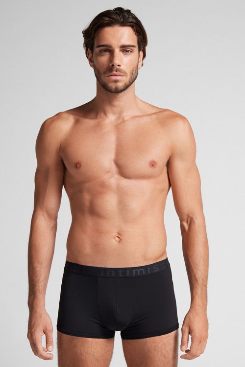 Black - 019 - Black Intimissimi Microfiber Logo Boxer Shorts | CAPJL4378