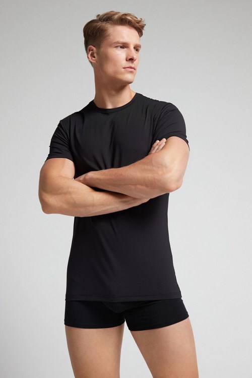 Black - 019 - Black Intimissimi Microfiber T-shirt | RVMCI0425