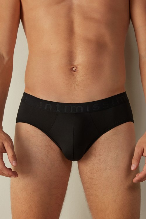 Black - 019 - Black Intimissimi Microfiber Briefs with Logo Detail | UPVQH2954