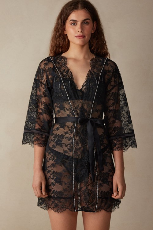 Black - 019 - Black Intimissimi Shine High Like Stars Lace Kimono | NTPCH7932