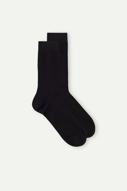 Black - 019 - Black Intimissimi Short Socks in Stretch Supima® Cotton | LZNBW0785