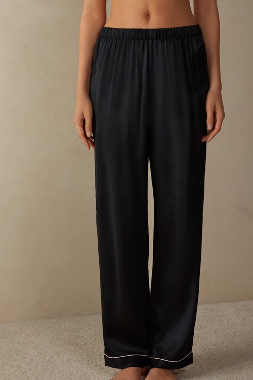 Black - 019 - Black Intimissimi Silk Satin Pajama Pants | WVQJT7915