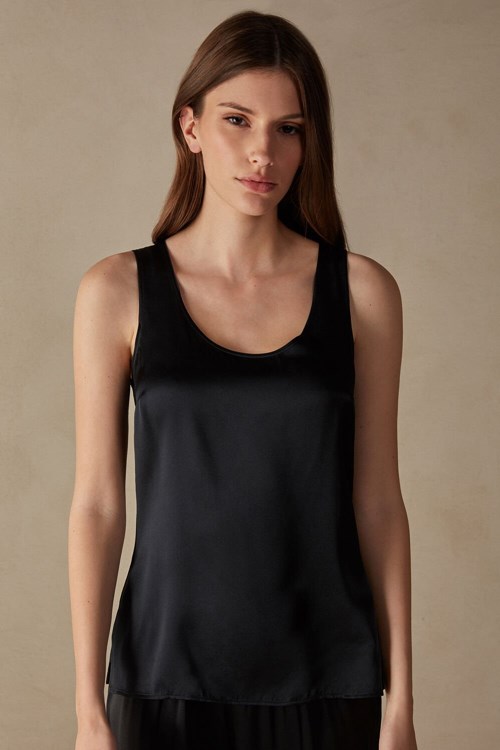 Black - 019 - Black Intimissimi Silk and Modal Tank Top | TAKSW9627