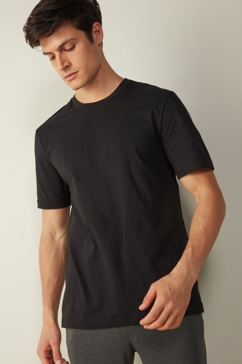 Black - 019 - Black Intimissimi T-shirt in Cotton Jersey | RIHJU9810