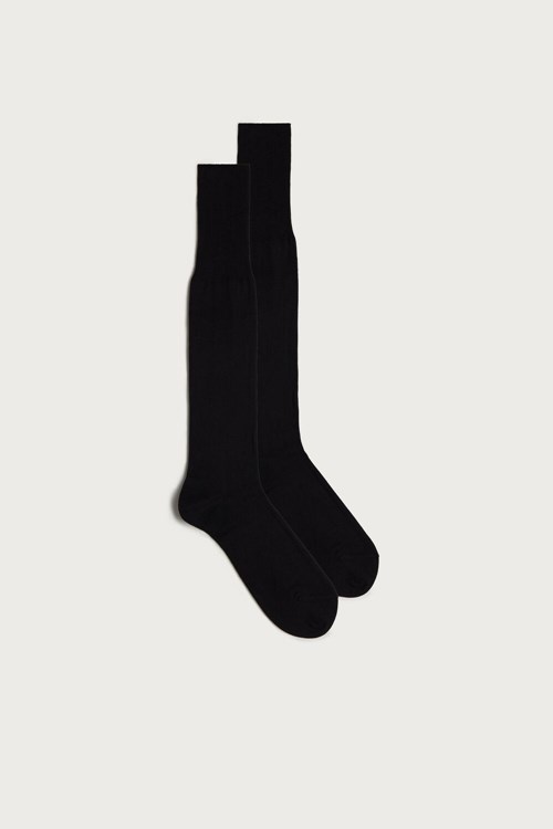 Black - 019 - Black Intimissimi Tall Cashmere-Silk-Cotton Blend Socks | AVSMI4963