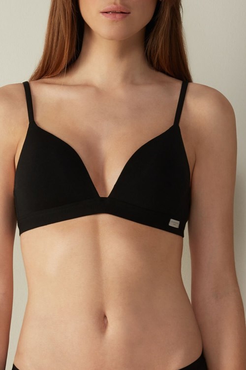 Black - 019 - Black Intimissimi Tiziana Triangle Bra in Cotton | ACRDV7683