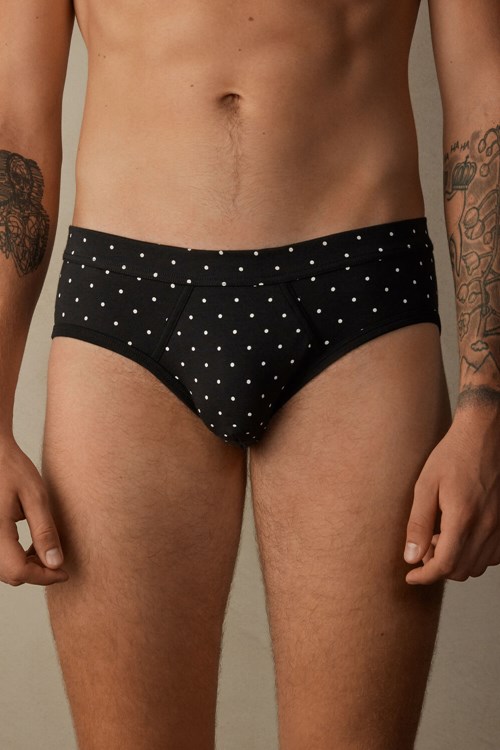 Black - 062j - Black Dot Print Intimissimi Dotted Briefs in Stretch Supima® Cotton | USDJK7653