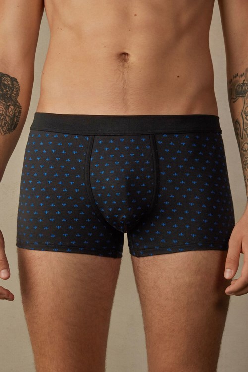 Black - 066j - Black Lily Print Intimissimi Lily Boxers in Stretch Supima® Cotton | DOSBU2683