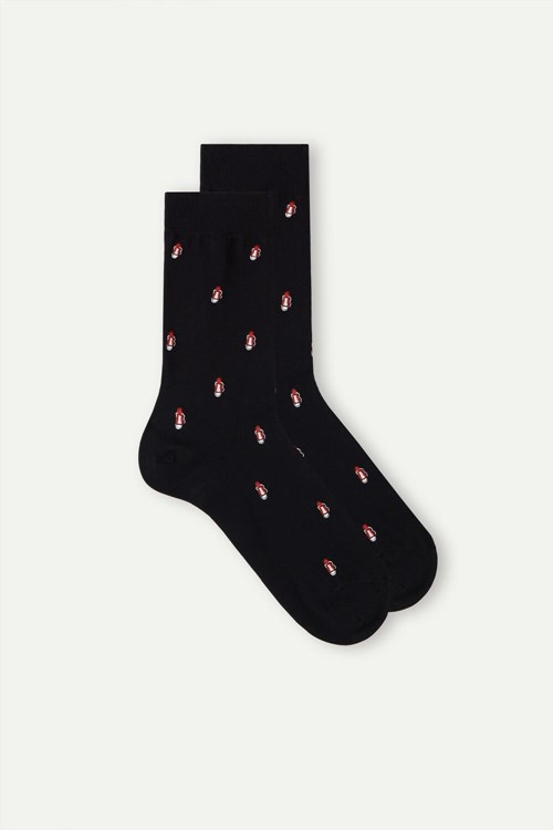 Black - 198j - Black Sneakers Print Intimissimi Short Socks in Patterned Cotton | GLUTR2051