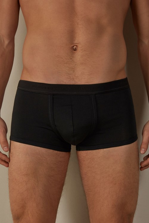 Black - 386i - Black / Black Intimissimi Stretch Supima® Cotton Boxer Shorts with Logo Detail | LGDIC1042