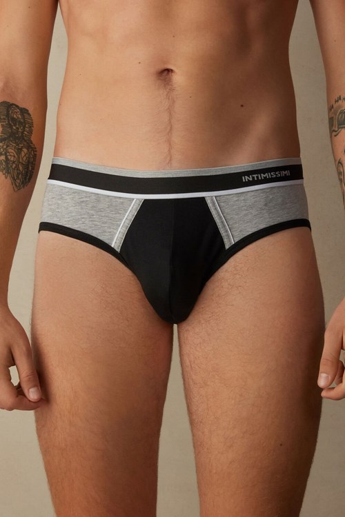 Black - 539i - Black / Light Grey Blend Intimissimi Two-Tone Stretch Supima® Cotton Briefs | HNCDE5176