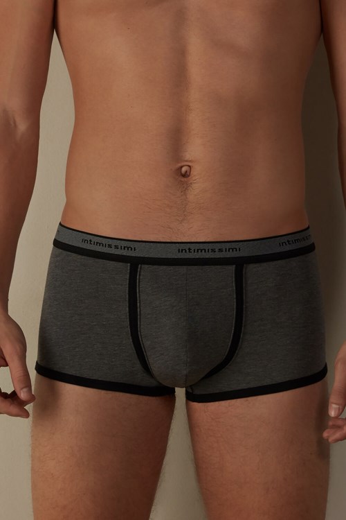 Black - 543i - Graphite Grey Blend / Black Intimissimi Stretch Supima® Cotton Boxer Shorts with Logo Detail | CLBRY1935