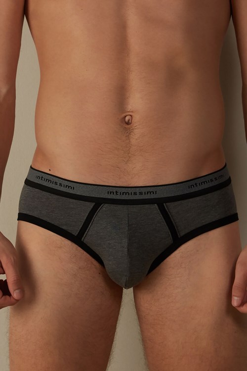 Black - 543i - Graphite Grey Blend / Black Intimissimi Stretch Supima® Cotton Brief with Logo Detail | KBCMP1382