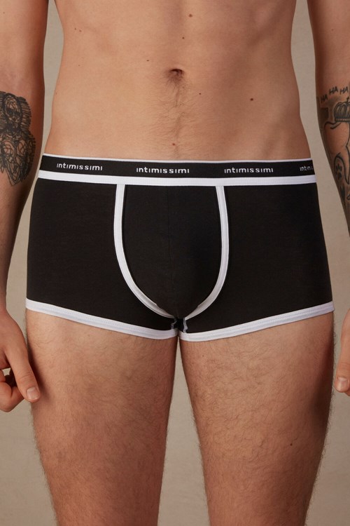 Black - 661i - Black / White Intimissimi Natural Fresh Supima® Cotton Boxers with Logo | YDMKL5280