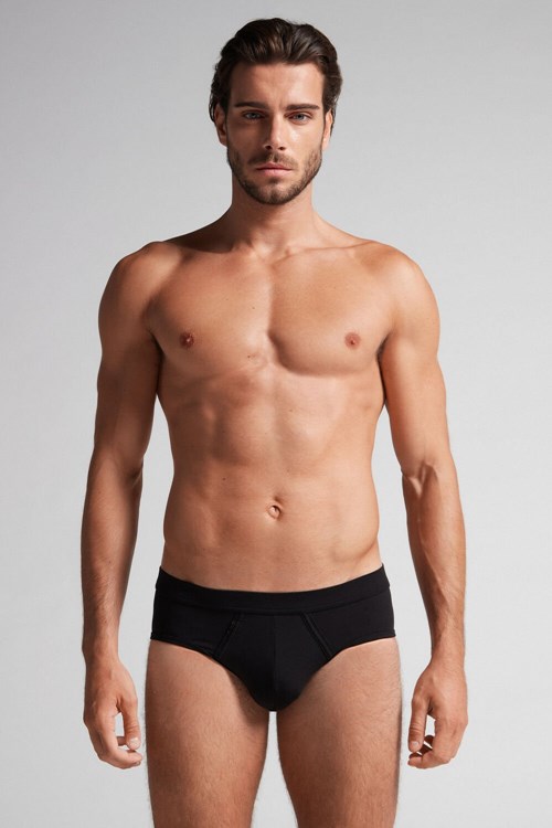 Black - 7007 - Black / Heathered Graphite Grey Intimissimi Natural Fresh Supima® Cotton Briefs | ZBGWM4532