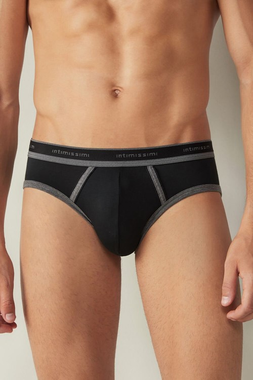 Black Intimissimi Stretch Supima® Cotton Brief with Logo Detail | IMJBU7192