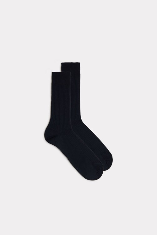 Blue - 016 - Blue Intimissimi Short Ribbed Egyptian Cotton Socks | BWTOS1250