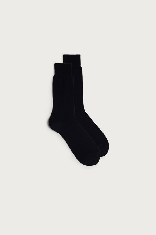 Blue - 016 - Blue Intimissimi Short Sateen Egyptian Cotton Socks | FAZSJ2391