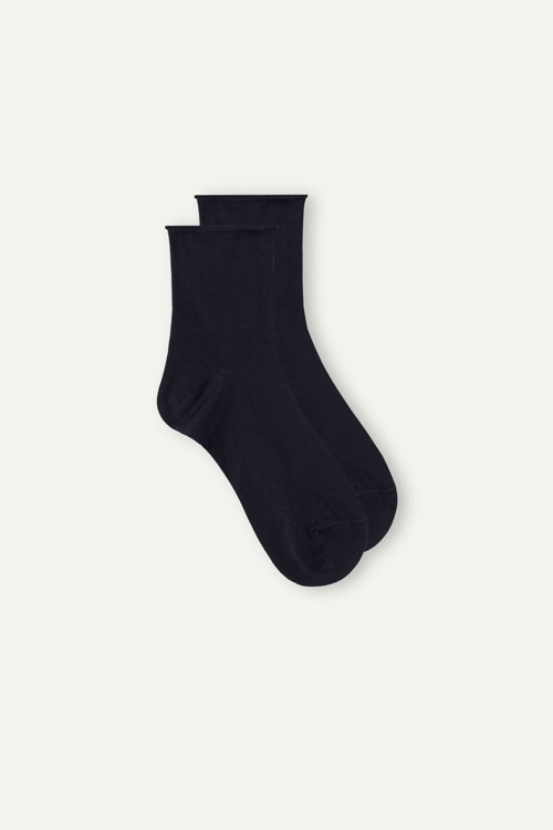 Blue - 016 - Blue Intimissimi Short Socks in Stretch Supima® Cotton | MEUIJ8910