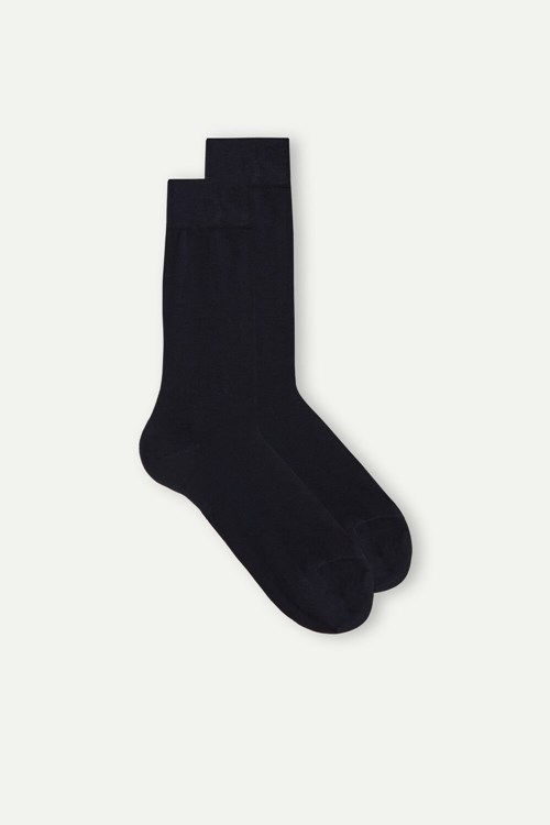 Blue - 016 - Blue Intimissimi Short Socks in Stretch Supima® Cotton | MKNZO8549