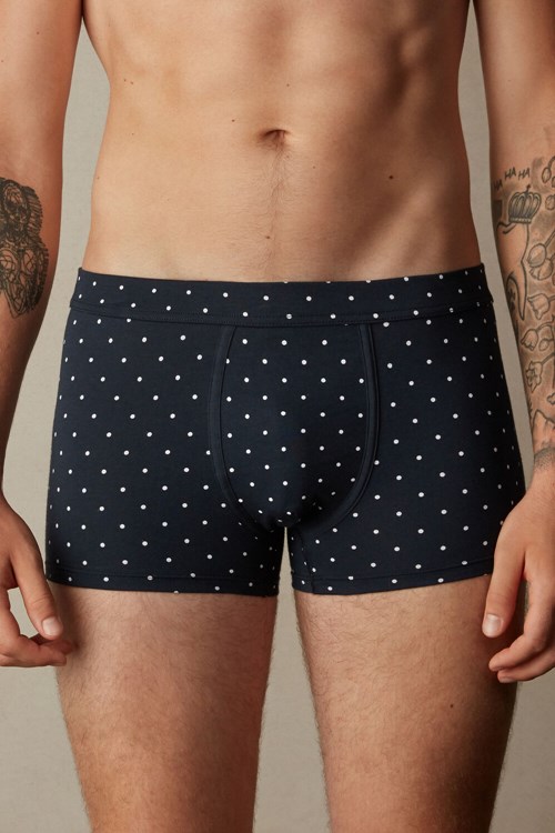 Blue - 049j - Midnight Blue Dot Print Intimissimi Dotted Boxers in Stretch Supima® Cotton | JVPYN4318