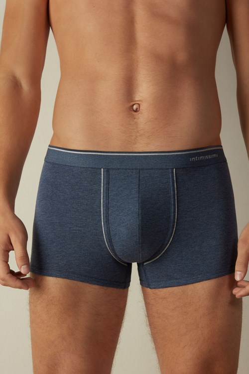 Blue - 081i - Denim Blue Blend / Light Grey Blend Intimissimi Supima® Cotton Boxers | KMCHO1620