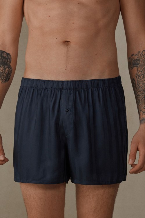 Blue - 095i - Dark Blue Intimissimi Woven Modal Boxers | RCQFS3562