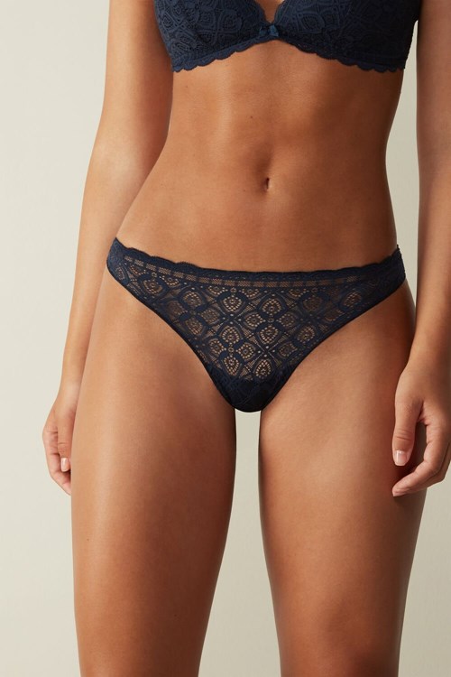 Blue - 1467 - Intense Blue Intimissimi Lace and Microfiber Brazilian | TEIXS9315