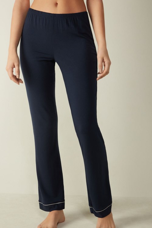 Blue - 1467 - Intense Blue Intimissimi Long Micromodal Trousers | TWDQR7985