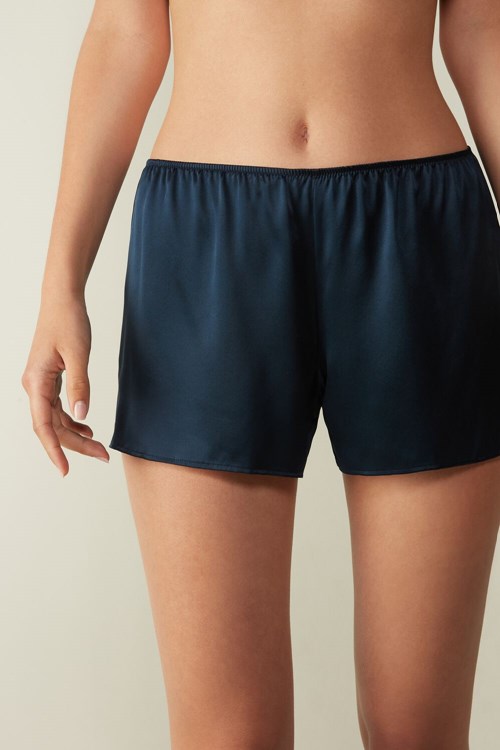 Blue - 1467 - Intense Blue Intimissimi Smooth Silk-Satin Shorts | TLXBZ4098