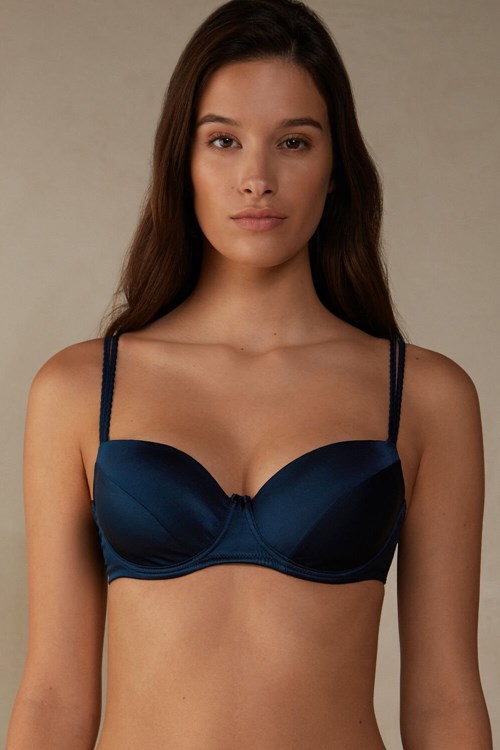 Blue - 1467 - Intense Blue Intimissimi Sofia Balconette Bra in Silk | UQHBM1530