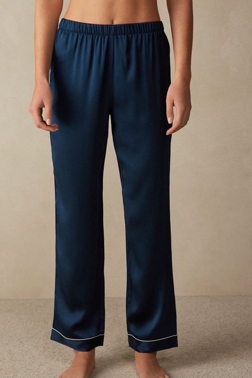 Blue - 1467 - Intense Blue Intimissimi Silk Satin Pajama Pants | XPMOF5841