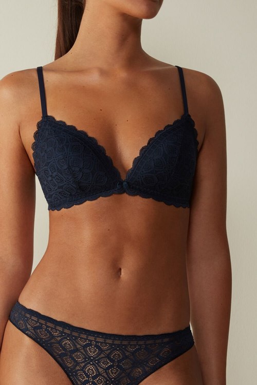 Blue - 1467 - Intense Blue Intimissimi Tiziana Triangle Bra in Lace | WJVDT1058